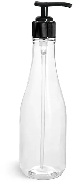 8 oz w/ Black Pump Clear PET Woozy Bottles w/ Black Lotion Pumps