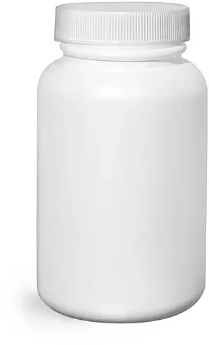 200 cc Plastic Bottles, White HDPE Wide Mouth Pharmaceutical Rounds w/ White Lined Caps