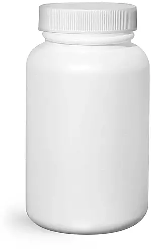 200 cc White HDPE Pharmaceutical Round Bottles w/ White Ribbed Induction Lined Caps