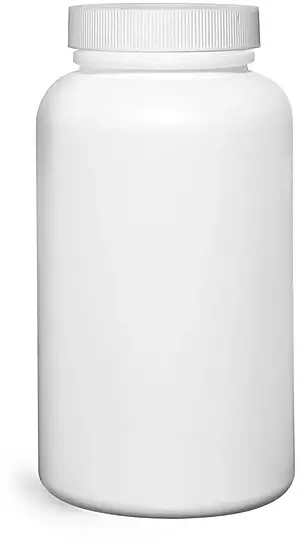 500 cc Plastic Bottles, White HDPE Wide Mouth Pharmaceutical Rounds w/ White Lined Caps