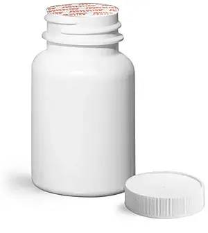 75 cc Plastic Bottles, White HDPE Wide Mouth Pharmaceutical Round Bottles w/ White Ribbed Induction Lined Caps