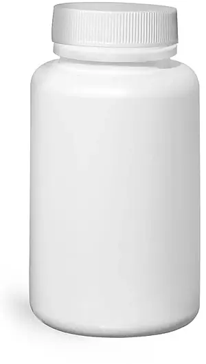 150 cc HDPE Plastic Bottles, White Pharmaceutical Round Bottles w/ White Ribbed Induction Lined Caps