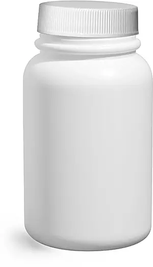 120 cc HDPE Plastic Bottles, White Pharmaceutical Round Bottles w/ White Ribbed Induction Lined Caps