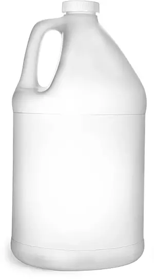 1 gal Natural HDPE Round Handle Jugs w/ White Ribbed PE Lined Caps