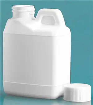 4 oz HDPE Plastic Jugs, White F-Style Jugs w/ White Lined Ribbed Caps