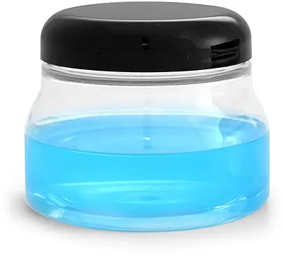 8 oz w/ Dome Cap Clear PET Tuscany Jars w/ Black Smooth Plastic Caps