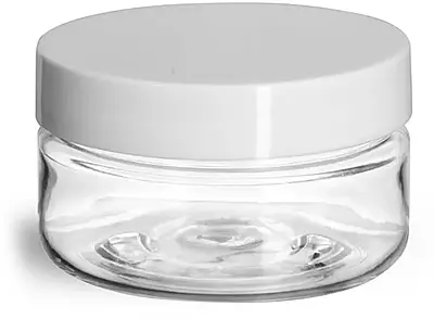 2 oz Clear PET Heavy Wall Jars w/ White Smooth Lined Plastic Caps