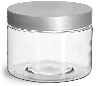 12 oz Clear PET Straight Sided Jars w/ Silver Smooth Lined Caps