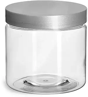 16 oz Clear PET Straight Sided Jars w/ Silver Smooth Lined Caps