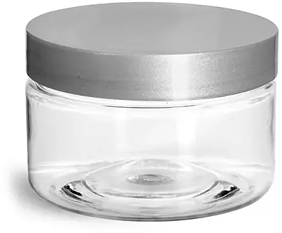 4 oz Clear PET Heavy Wall Jars w/ Silver Smooth Lined Caps