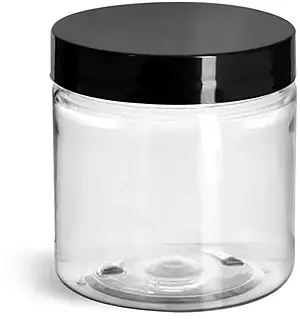 4 oz Clear PET Jars w/ Black Smooth Plastic Lined Caps
