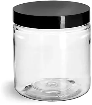 8 oz Clear PET Straight Sided Jars w/ Black Smooth Plastic
