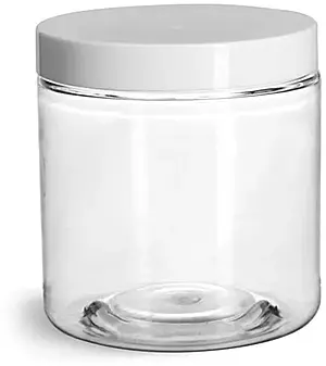8 oz Clear PET Straight Sided Jars w/ White Smooth Plastic
