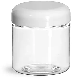 4 oz Plastic Jars, Clear PET Straight Sided Jars w/ White PE Lined Dome Caps