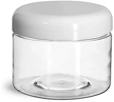 12 oz Plastic Jars, Clear PET Straight Sided Jars w/ White PE Lined Dome Caps