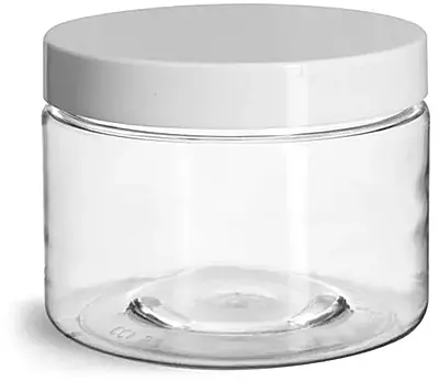 12 oz Clear PET Straight Sided Jars w/ White Smooth Plastic Lined Caps