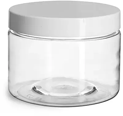 12 oz Clear PET Straight Sided Jars w/ White Smooth Induction Lined Caps