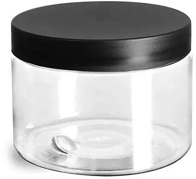 12 oz Clear PET Jars w/ Frosted Black Lined Caps