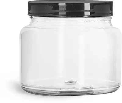 22 oz Clear PET Straight Sided Jars w/ Smooth Black PE Lined Caps
