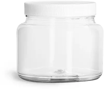 22 oz Clear PET Straight Sided Jars w/ Ribbed White PE Lined Caps