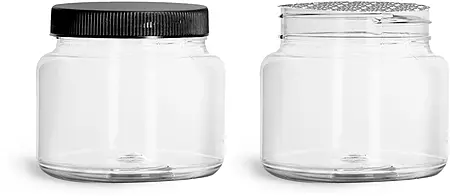 22 oz Clear PET Straight Sided Jars w/ Ribbed Black Induction Lined Caps