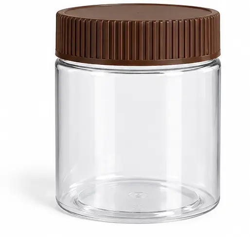 12 oz Clear PET Food Jars w/ Brown Ribbed Induction Lined Caps