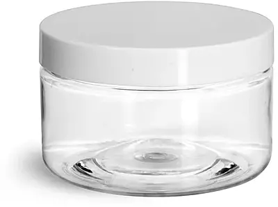 4 oz Clear PET Heavy Wall Jars w/ White Smooth Lined Plastic Caps
