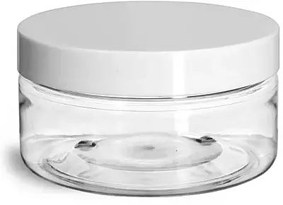 8 oz Clear PET Heavy Wall Jars w/ White Smooth Lined Plastic Caps