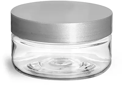 2 oz Clear PET Heavy Wall Jars w/ Silver Smooth Lined Caps