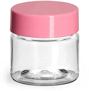 1/2 oz Clear PET Plastic Jars w/ Pink Smooth Plastic Lined Caps