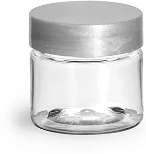 1/2 oz Clear PET Straight Sided Jars w/ Silver Smooth Lined Caps