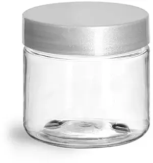 2 oz Clear PET Straight Sided Jars w/ Silver Smooth Lined Caps