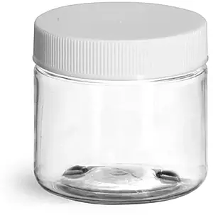 2 oz Clear PET Jars w/ White Ribbed Plastic Unlined Caps