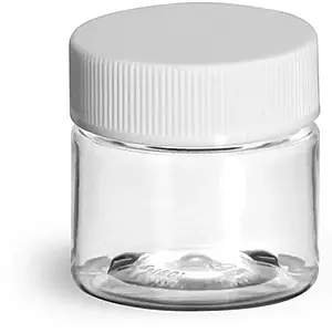 1/2 oz Clear PET Jars w/ White Ribbed Lined Caps