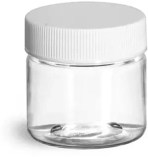 1 oz Clear PET Jars w/ White Ribbed Lined Caps