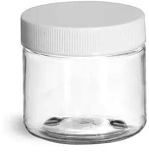 2 oz Clear PET Jars w/ White Ribbed Lined Caps