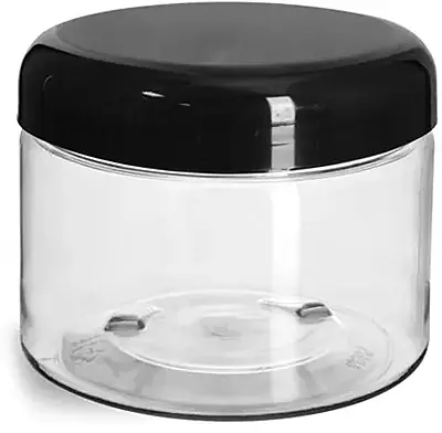 jar 8 oz Plastic Jars, Clear PET Straight Sided Jars w/ White PE