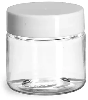 1 oz Clear PET Straight Sided Jars w/ White Smooth Plastic Lined Caps