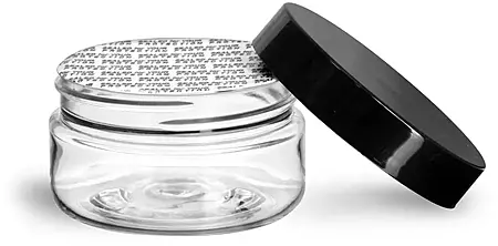 2 oz Clear PET Heavy Wall Jars w/ Black Smooth Lined Caps