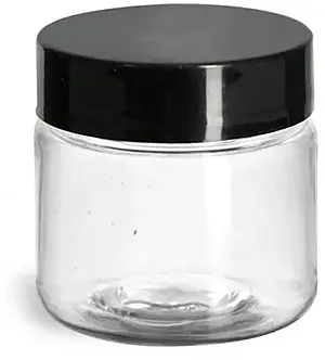 1 oz Clear PET Jars w/ Black Smooth Plastic Lined Caps