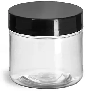 2 oz Clear PET Jars w/ Black Smooth Plastic Lined Caps