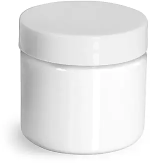 2 oz Plastic Jars, White PET Straight Sided Jars w/ White Smooth Plastic Lined Caps