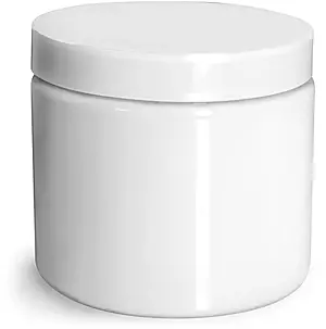 16 oz Plastic Jars, White PET Straight Sided Jars w/ White Smooth Plastic Lined Caps