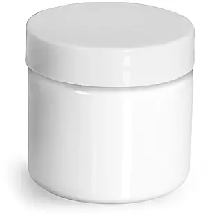 2 oz Plastic Jars, White PET Straight Sided Jars w/ White Smooth Unlined Caps