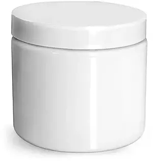 16 oz Plastic Jars, White PET Straight Sided Jars w/ White Smooth Unlined Caps