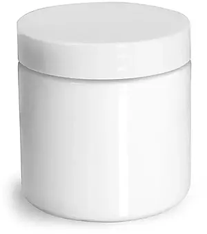 4 oz Plastic Jars, White PET Straight Sided Jars w/ White Smooth PS22 Lined Caps