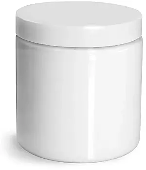 8 oz Plastic Jars, White PET Straight Sided Jars w/ White Smooth PS22 Lined Caps