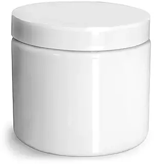 16 oz Plastic Jars, White PET Straight Sided Jars w/ White Smooth PS22 Lined Caps