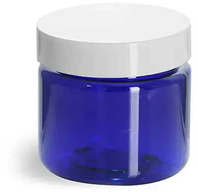 1/2 oz Blue PET Straight Sided Jars w/ White Smooth Plastic Lined Caps