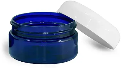 2 oz Blue PET Heavy Wall Jars w/ White Dome Caps
